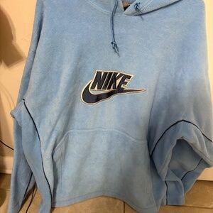 Y2K Nike Baby Blue Spellout Logo Fleece Hoodie - Size XL